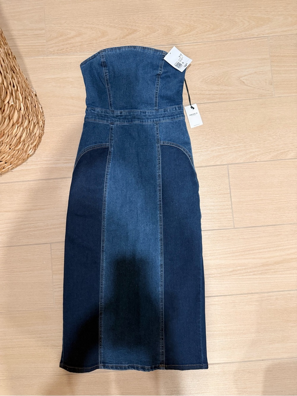 Forever 21 Two-Tone Strapless Denim Midi Dress